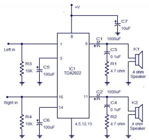 Designing Stereo Amplifier Circuit Using TDA2822 and Its Characteristics